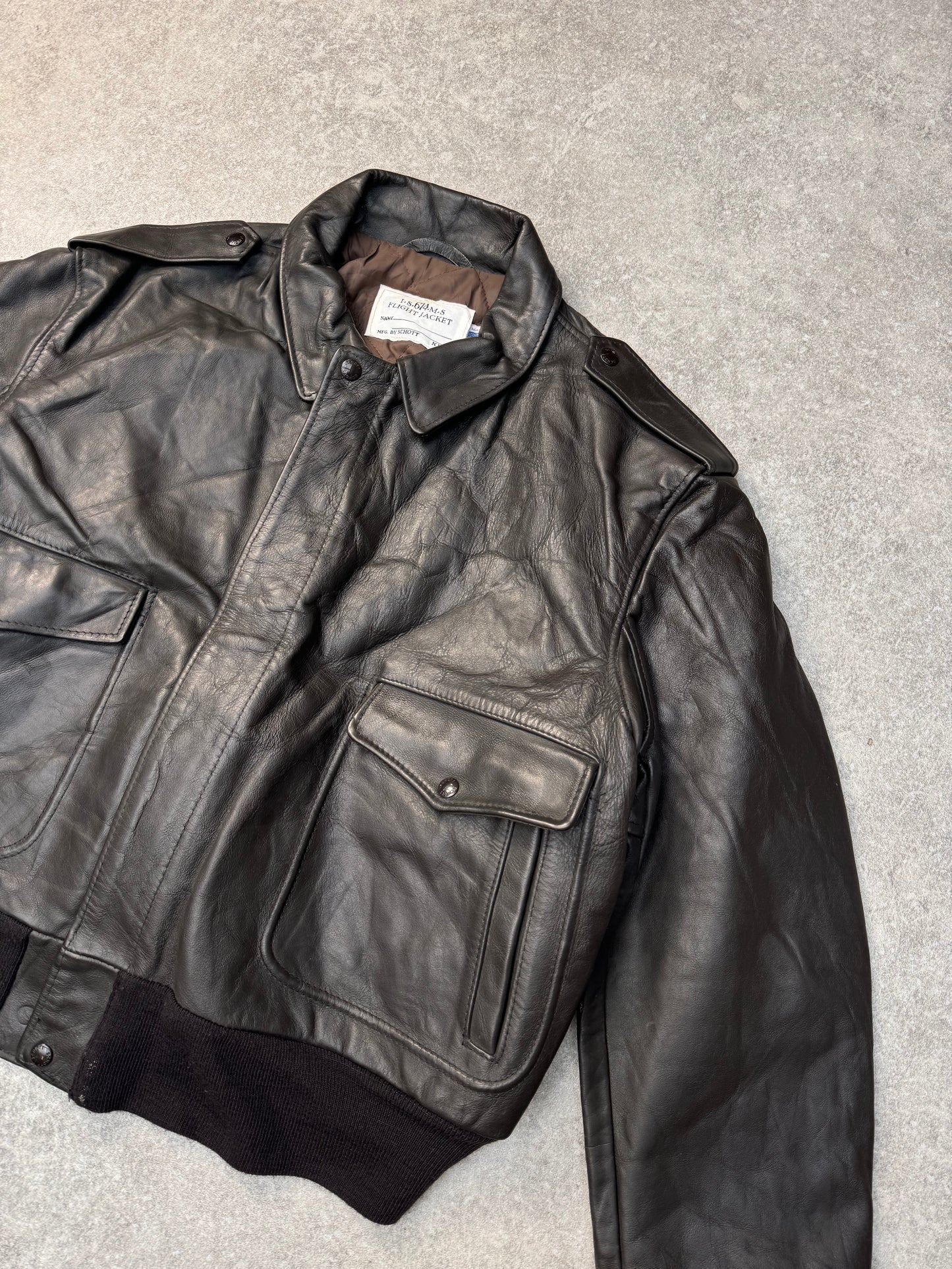 Schott Brown Quilted Lining Flight Leather Jacket