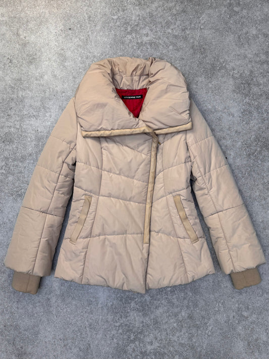 Vivienne Tam Cream Puffer Collar Quilted Jacket