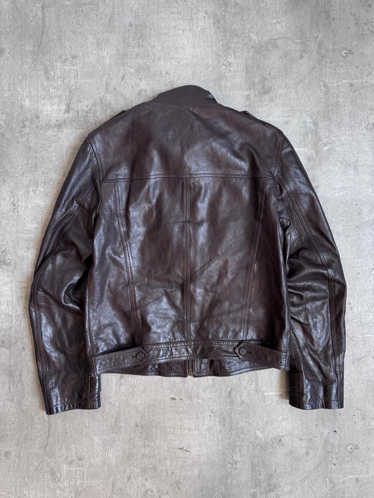 2008 Prada Milano Buckle Fasten Brown Leather Jacket