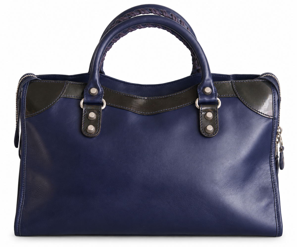 Balenciaga Navy Firm Leather City Bag