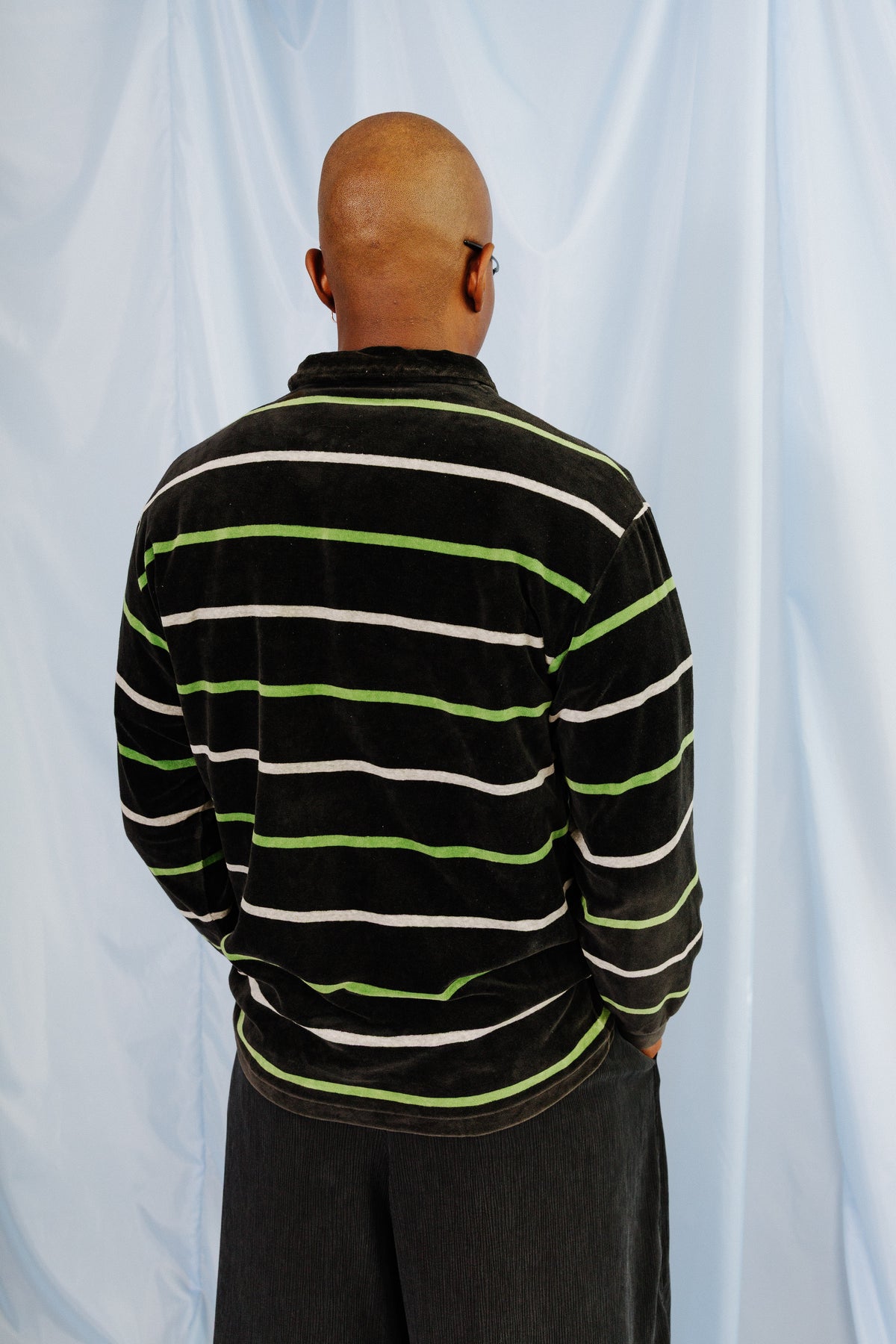 Issey Miyake Striped Velour 1/4 Zip Sweater