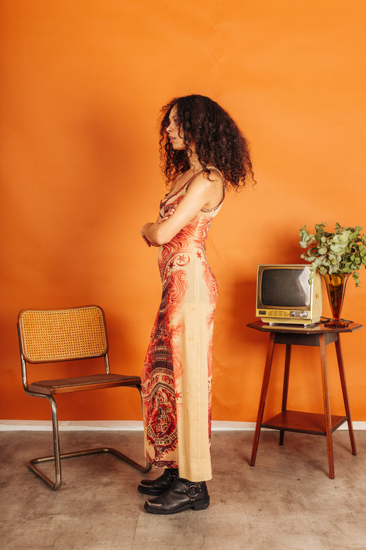 1995 JPG Tattoo Print Mesh Maxi Dress SC: 5782