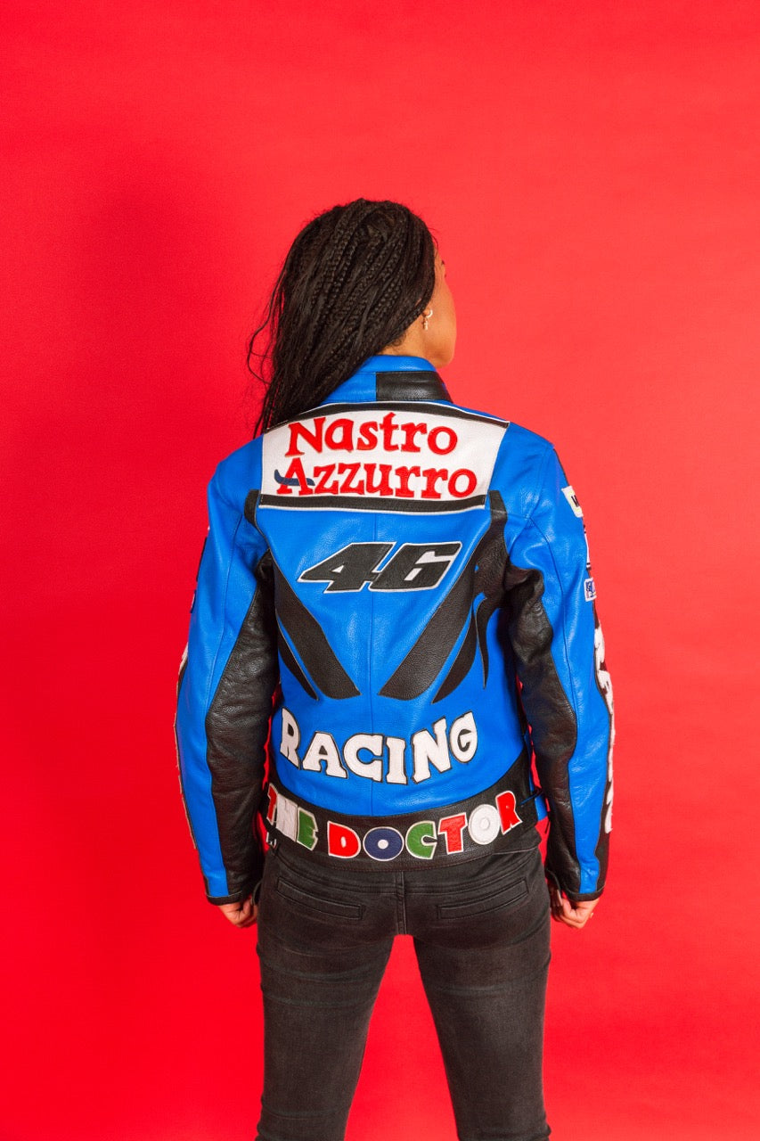 Nastro Azzuro Energie Blue Leather Racer Jacket