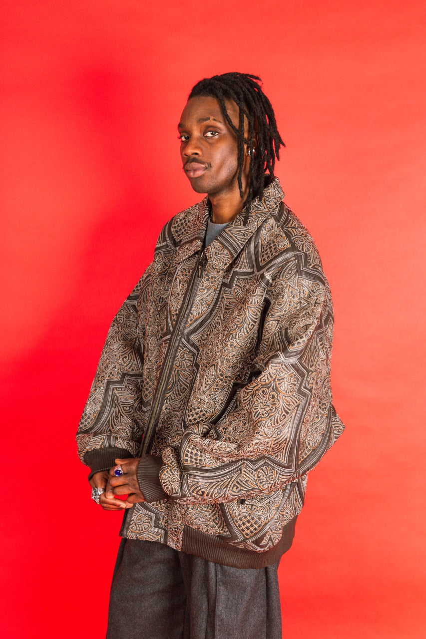 1990s Wissam Jacquard Embroidered Leather Jacket