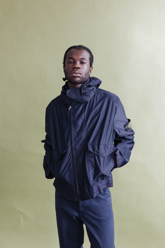 A/W 2001 Stone Island Navy Grid Hooded Two-Pocket Jacket
