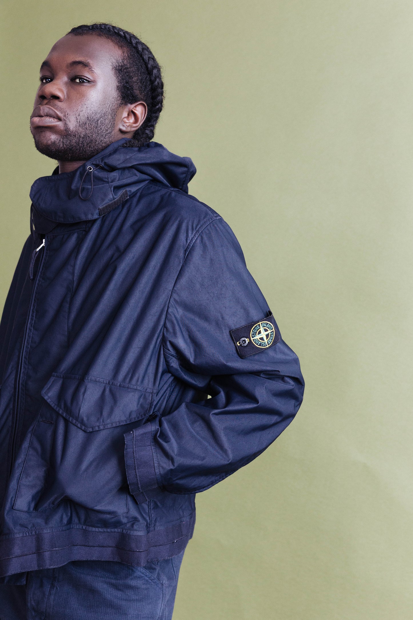 A/W 2001 Stone Island Navy Grid Hooded Two-Pocket Jacket