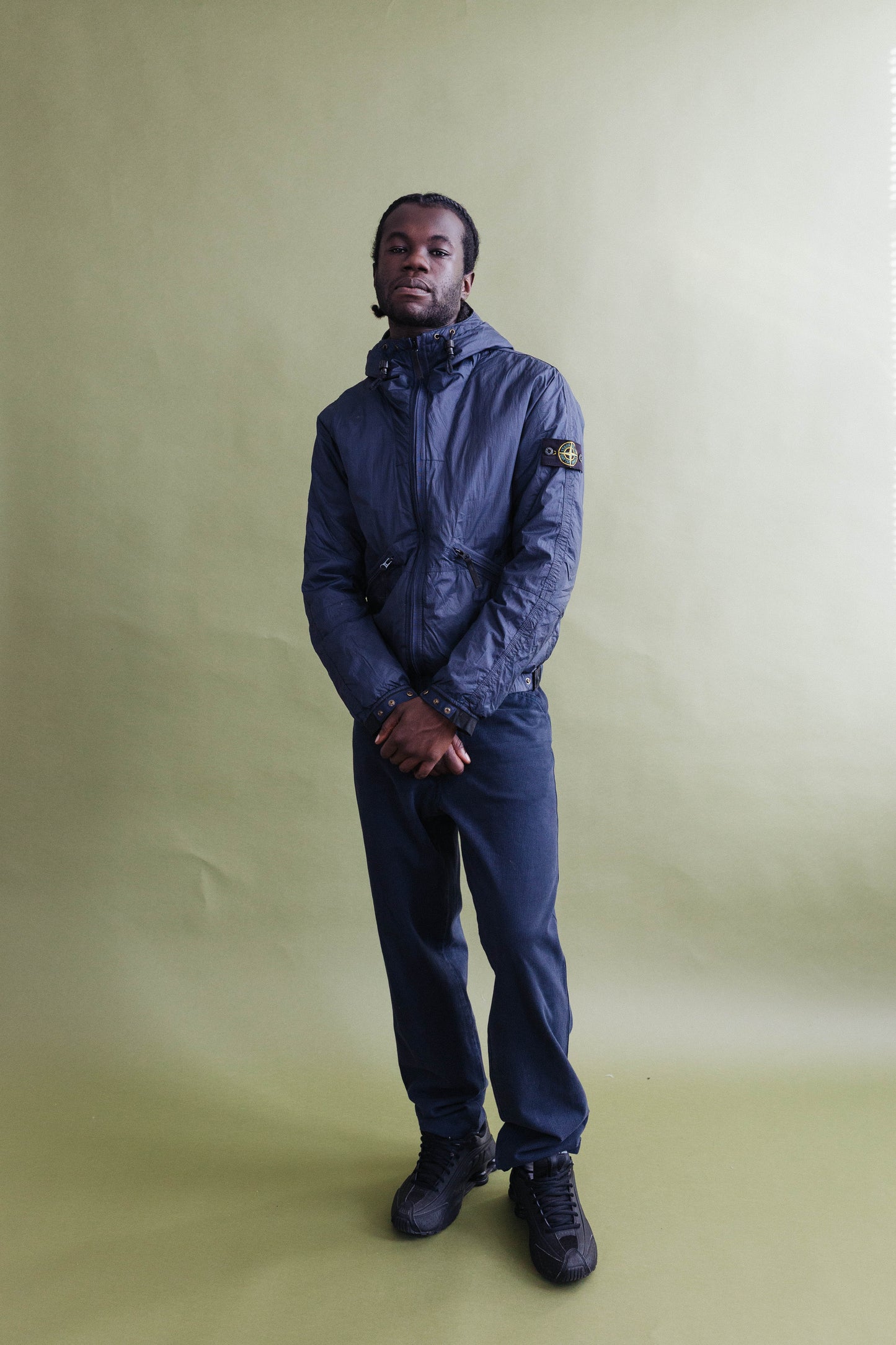 A/W 2001 Stone Island Navy Grid Hooded Two-Pocket Jacket
