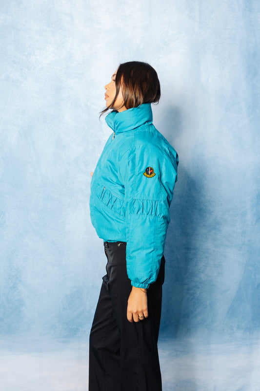 Moncler Vintage Ski Electric Blue Cropped Puffer Jacket