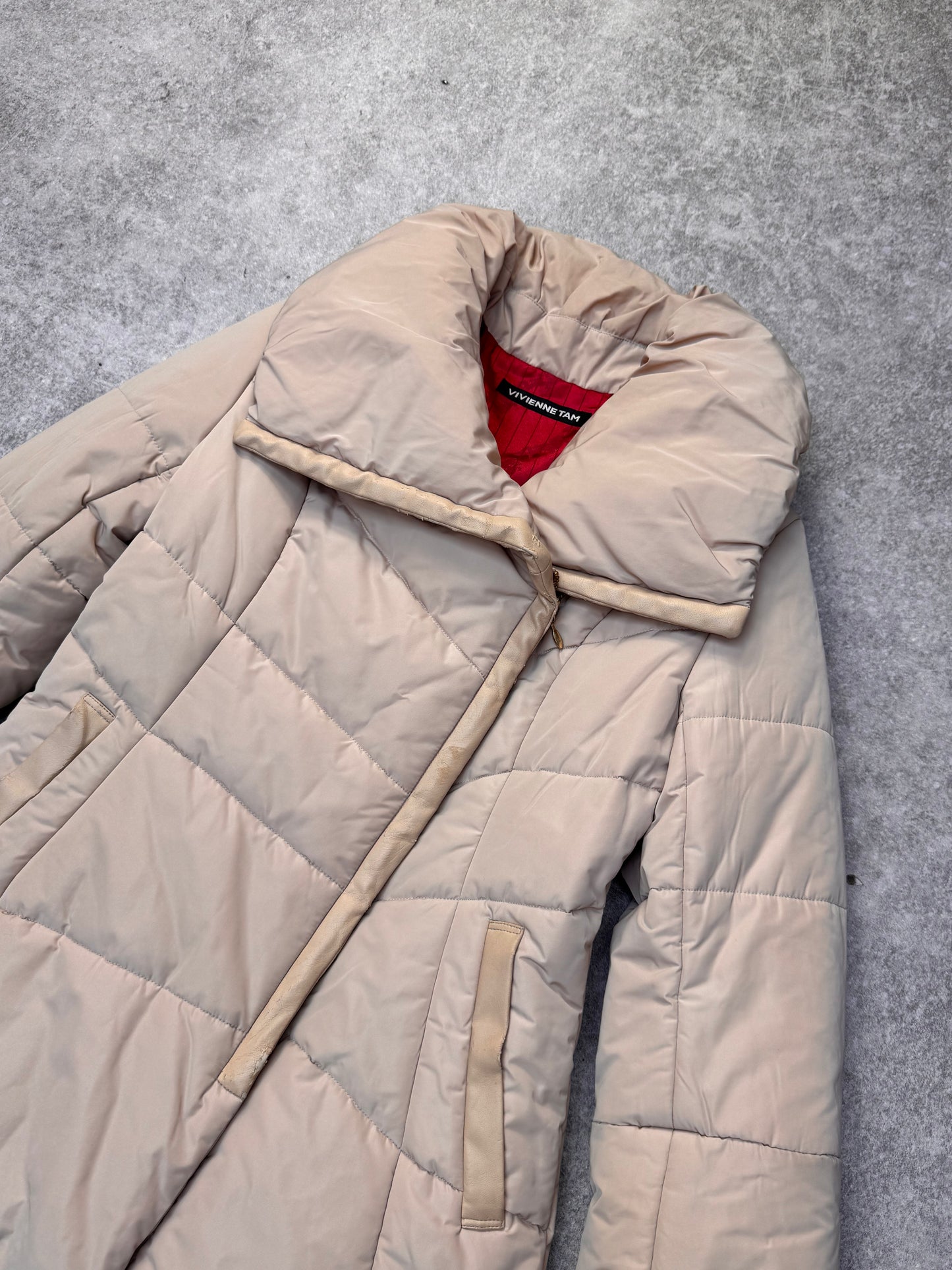 Vivienne Tam Cream Puffer Collar Quilted Jacket