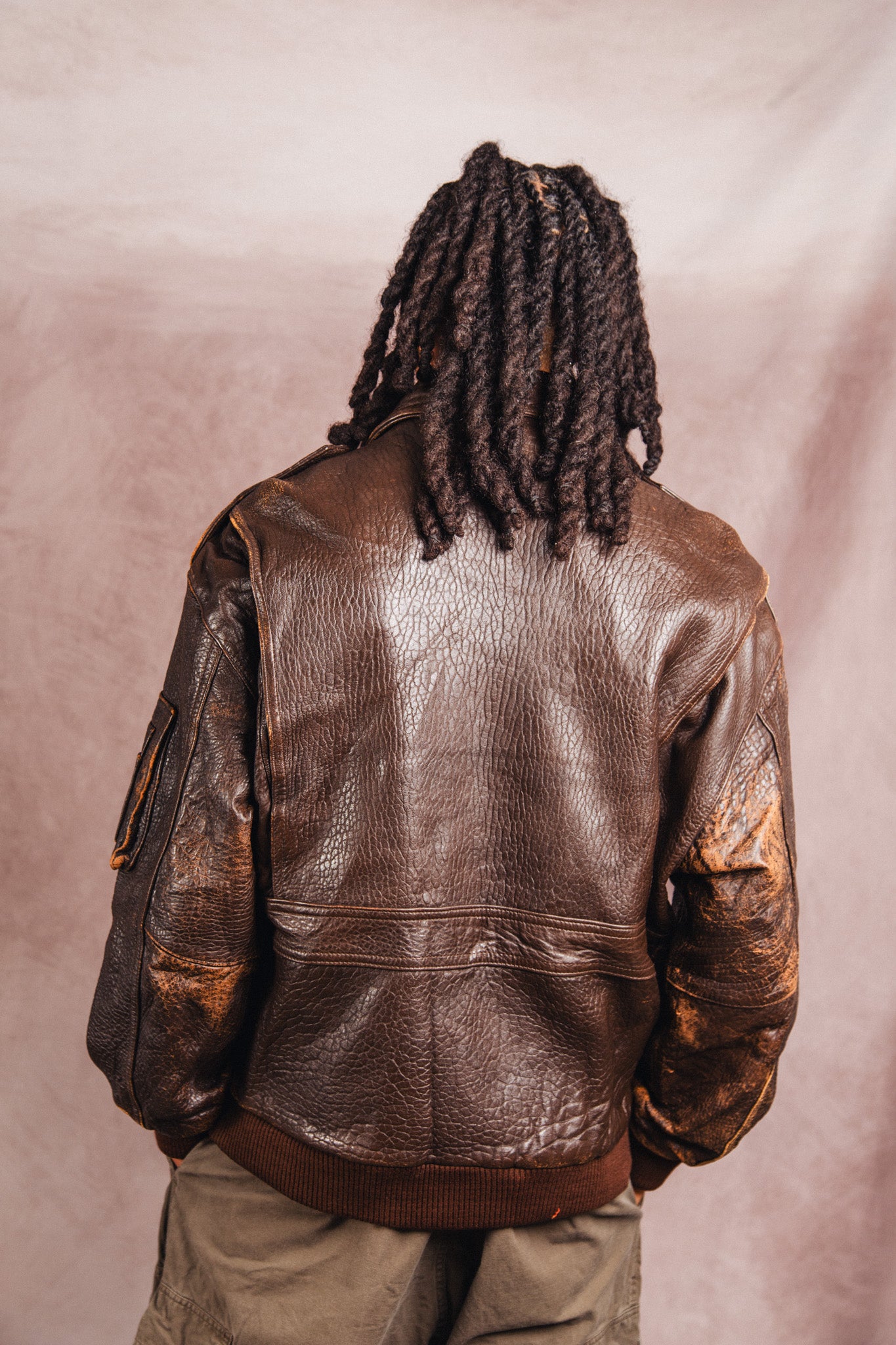 1980's Atlantic Air Crossing Distressed Brown Leather Bomber Jacket