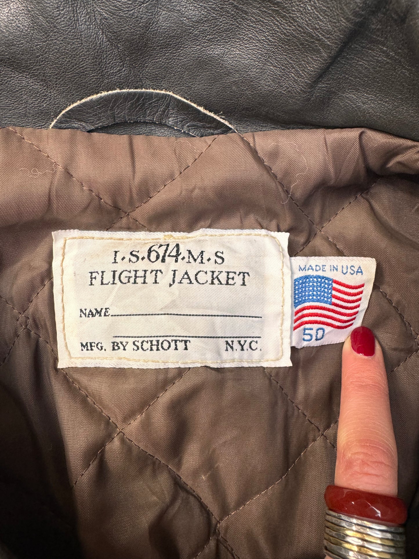 Schott Brown Quilted Lining Flight Leather Jacket