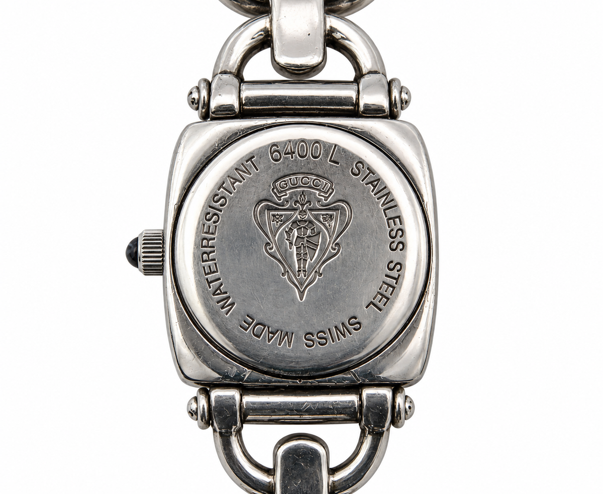 1999 Gucci 6400 L Quartz Black Dial Horse-Bit steel Watch (1525-GUC-L). LWM864