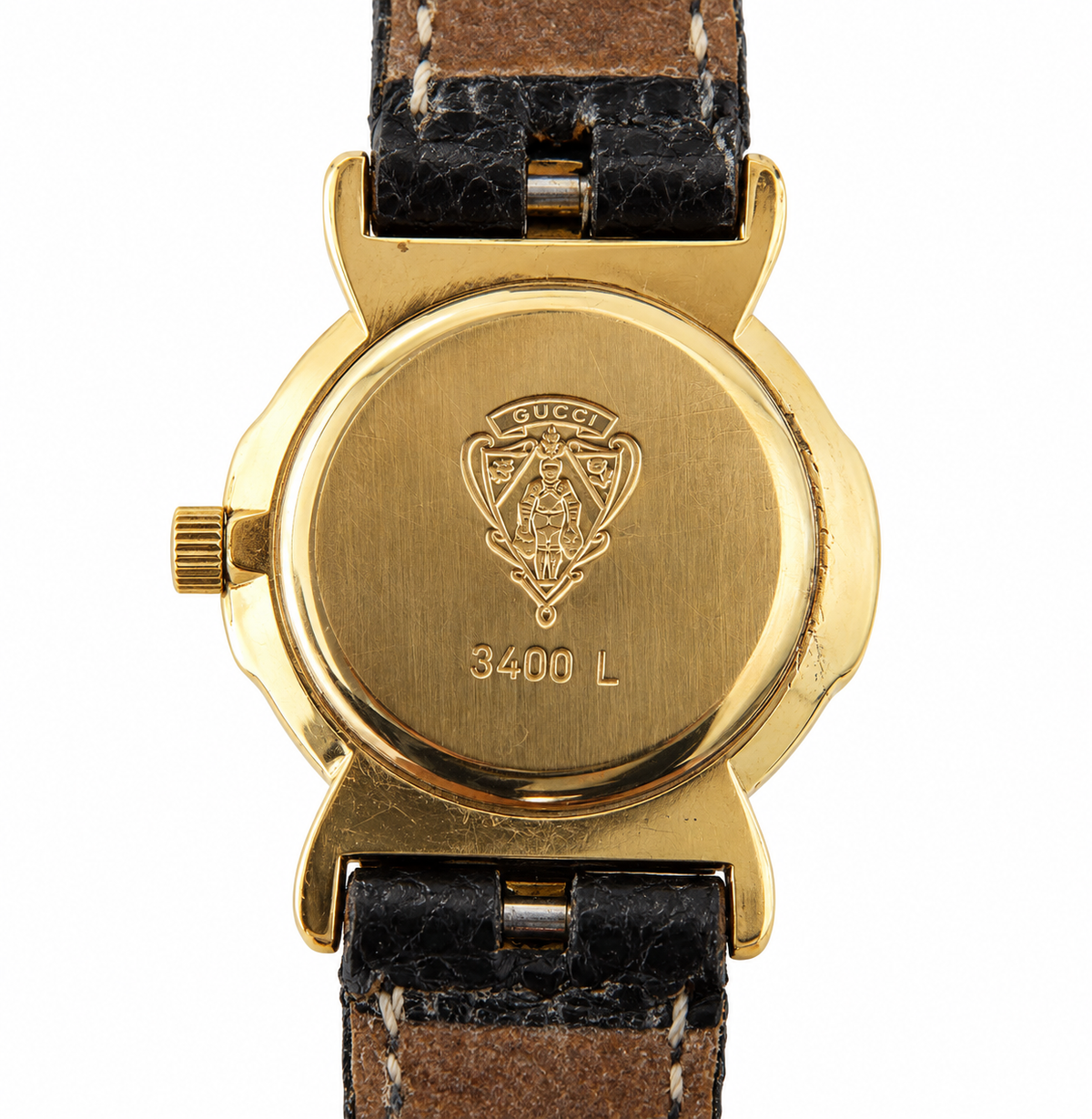 1990s Gucci 3400L Cream Dial Black Leather Strap Watch(1518-GUC-L). LWM864
