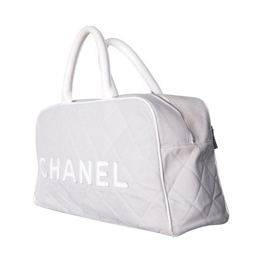 Chanel Sport Spellout Quilted Grey Bowling Bag