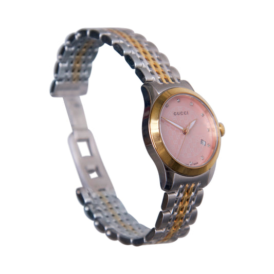 Gucci 126.5 Pink Face Gold and Stainless Steel Watch