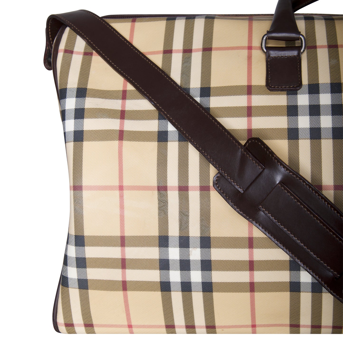 Burberry Nova Check Brown Leather Strap Weekend Bag