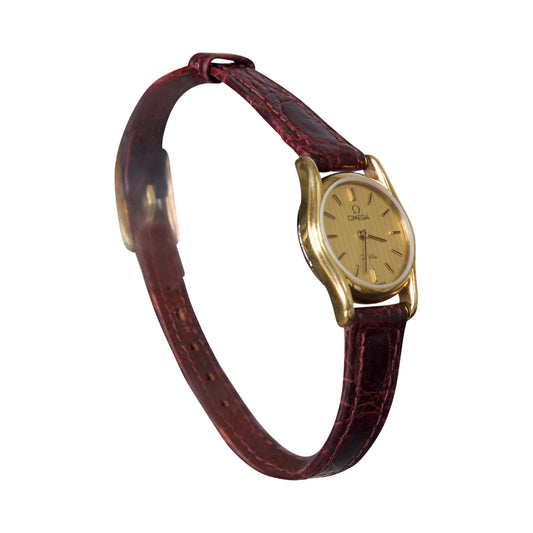 1980 Omega De Ville Burgundy Croc Strap Gold Plated Watch