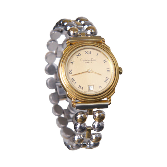 Christian Dior Womens Gold Plated Beaded Strap Watch