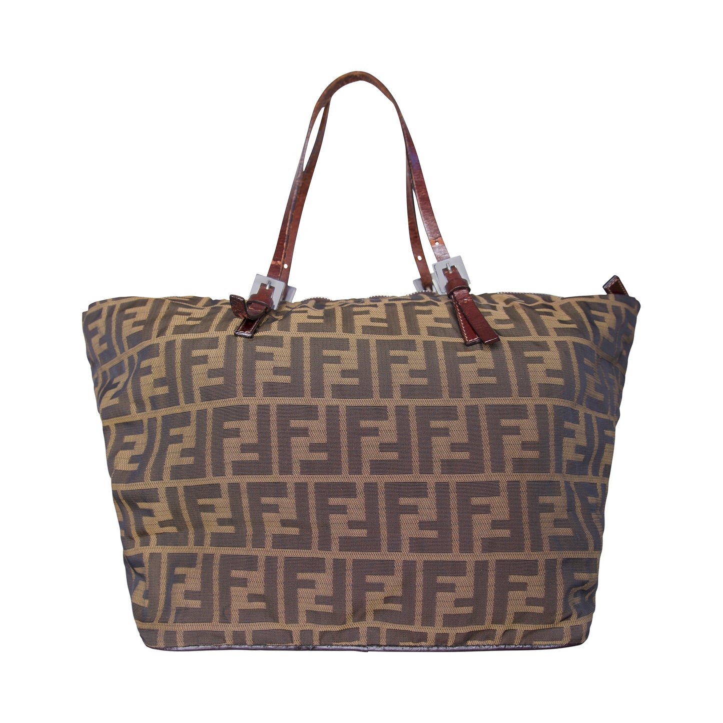 Fendi Zucca Monogram Canvas Leather Handle Tote Bag