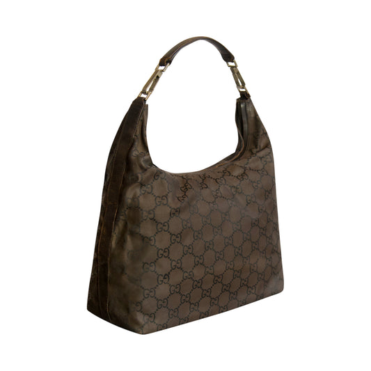 Gucci Black XL GG Supreme Nylon Leather Shoulder Bag