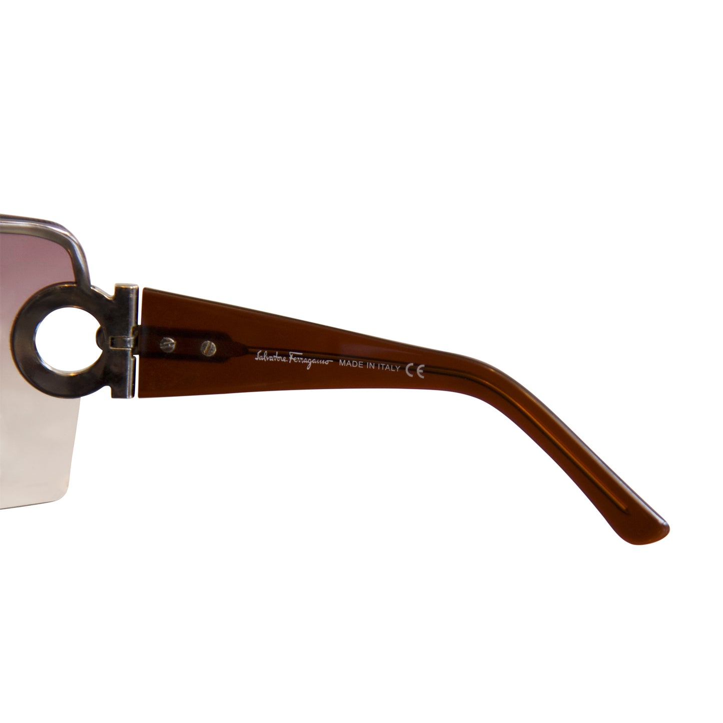 Salvatore Ferragamo Gold Tone Gancini Logo Brown Shield Sunglasses