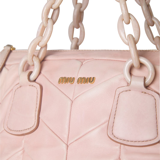 MiuMiu Metalasse Chainlink Strap Baby Pink Quilted Shoulder Bag