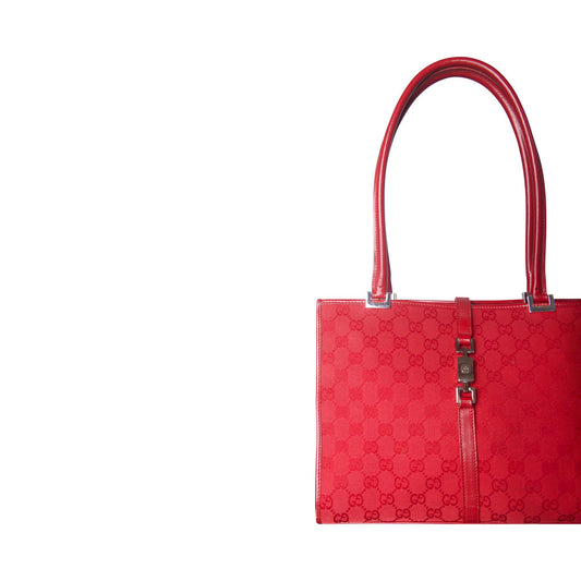 2000s Gucci Jackie GG Cherry Red Canvas Tote Bag
