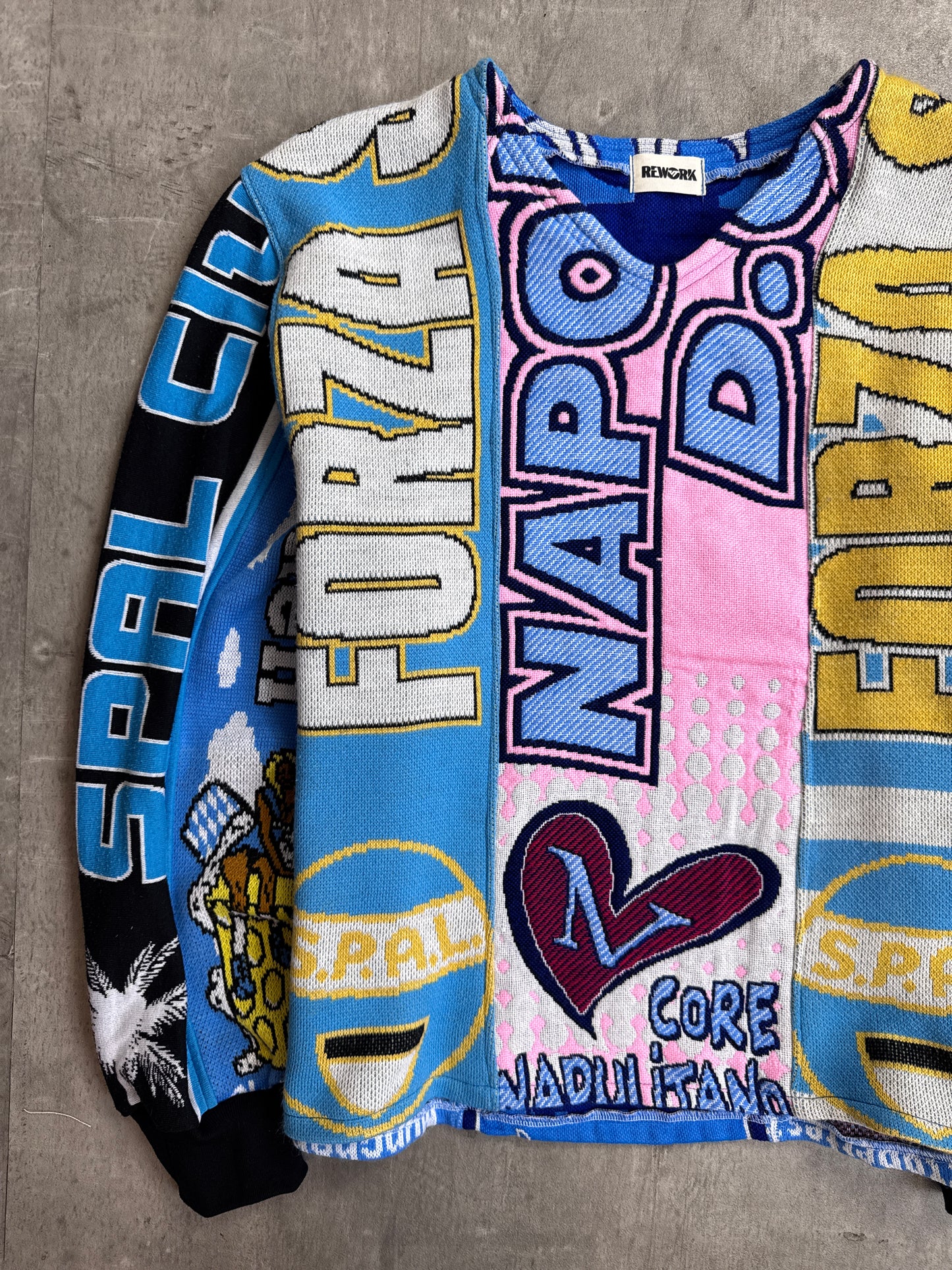 VT Rework: Football Scarf Patchwork Reworked Knitted Sweater