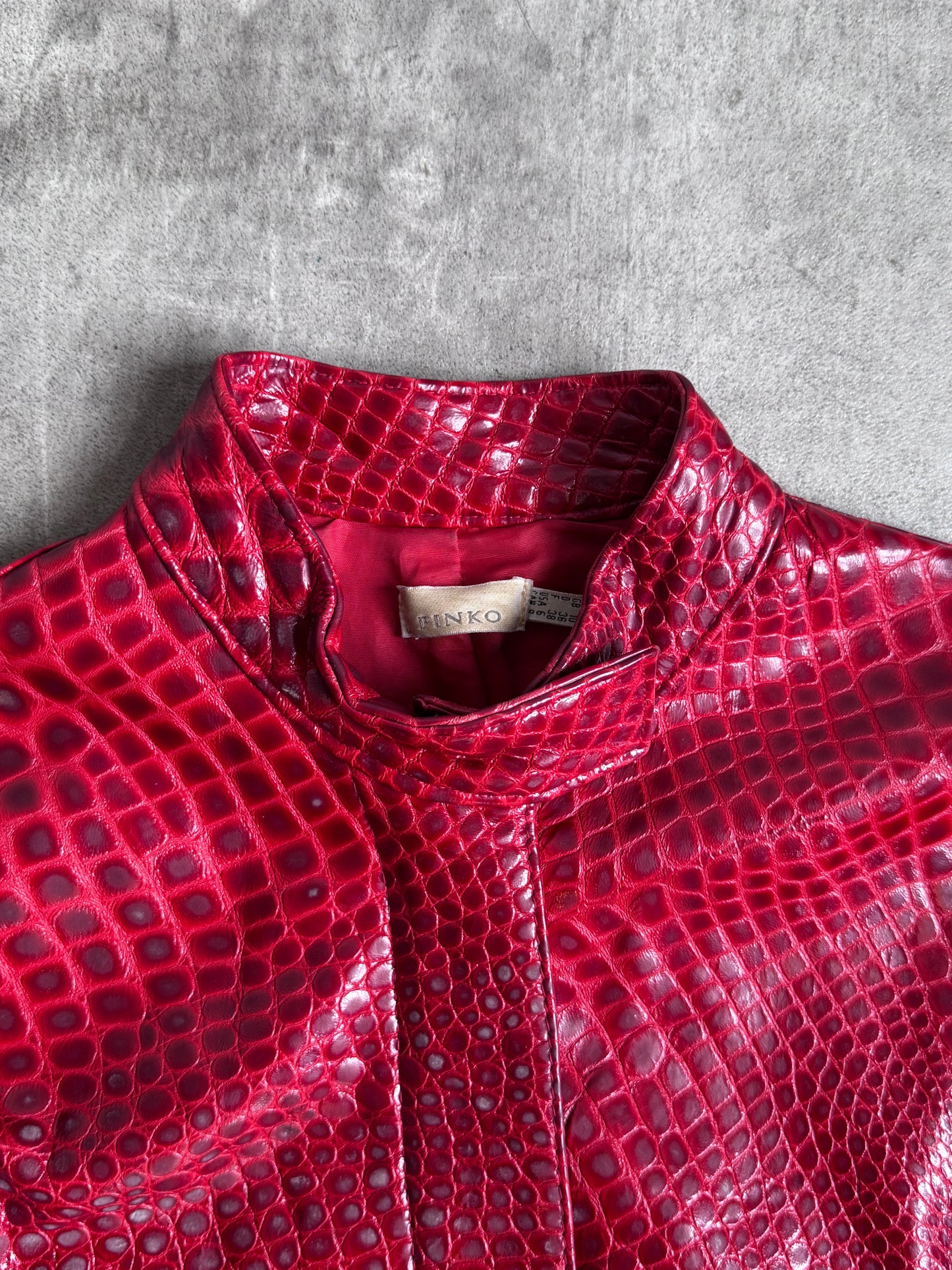 Pinko Croc Cherry Red Leather Jacket
