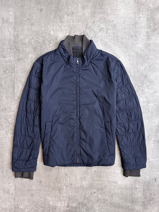 Prada Ribbed Collar Navy Rain Jacket