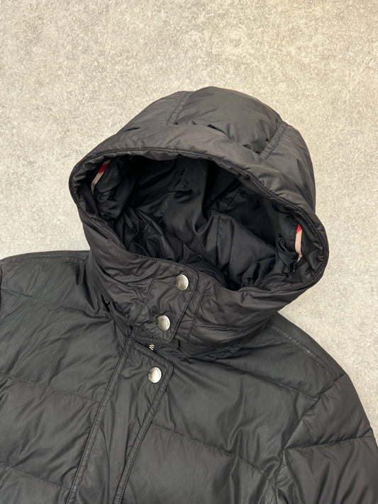 Burberry Black Nova Check Lined Hooded Puffer Down Coat