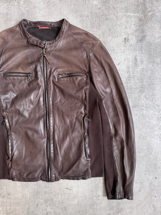 Prada Model SY183 Brown Leather Moto Jacket