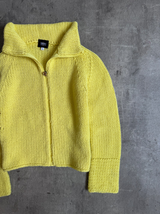 Versace Canary Chunky Knit Full Zip Pullover