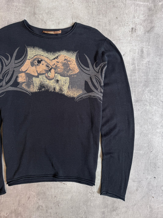 Roberto Cavalli Class Line Tattoo Graphic Print LS Tee