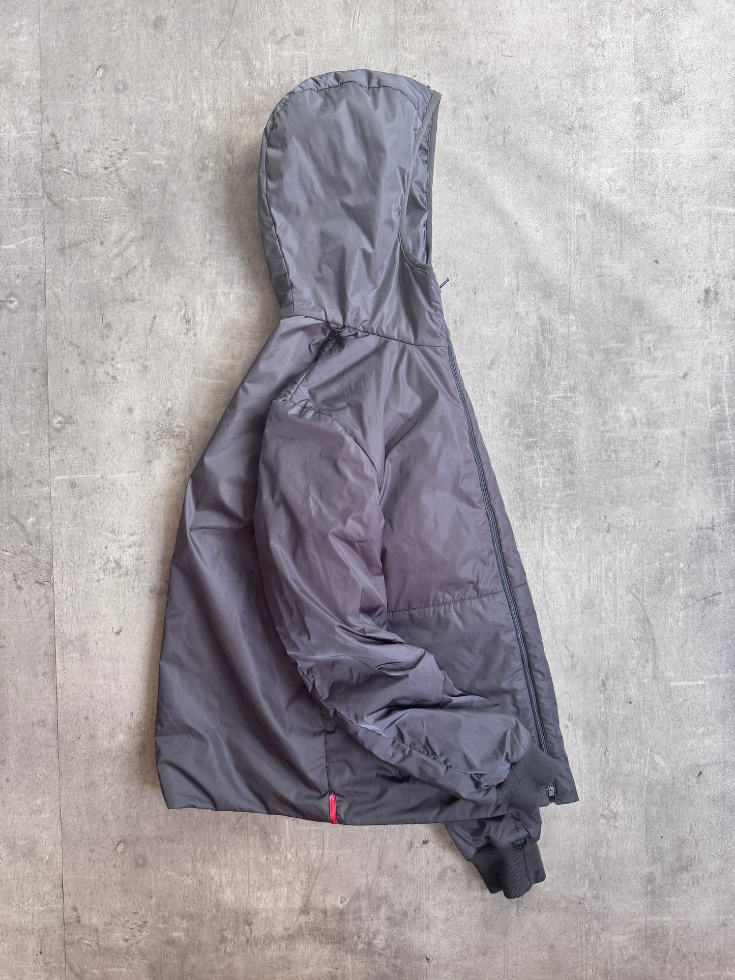Prada Grey Nylon Insulated Hooded Technical Rain Jacket