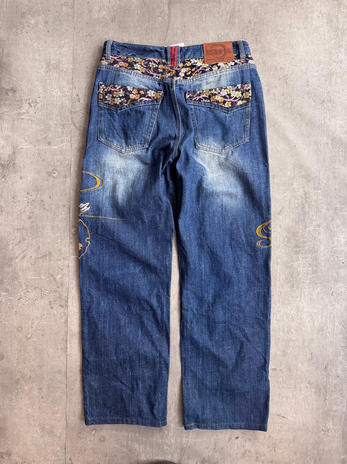 Kara Kuri Koi Embroidered Floral Denim Jeans