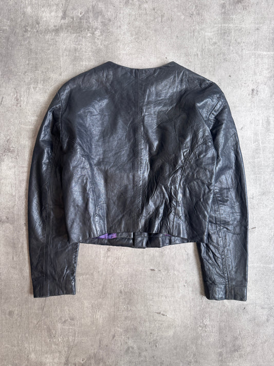 1980s Issey Miyake Hai Sporting Gear Lambs Leather Collarless Jacket