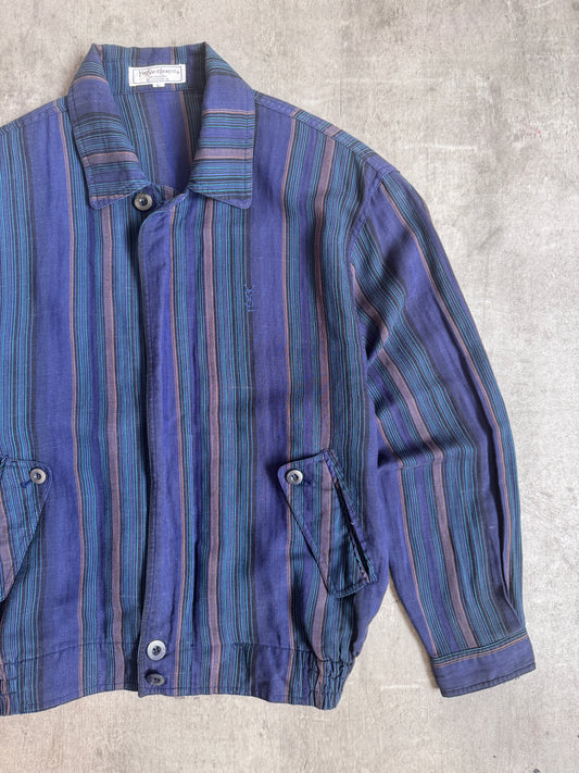 1980's Yves Saint Laurent Shoulder Padded Pinstripe Lightweight Harrington Jacket