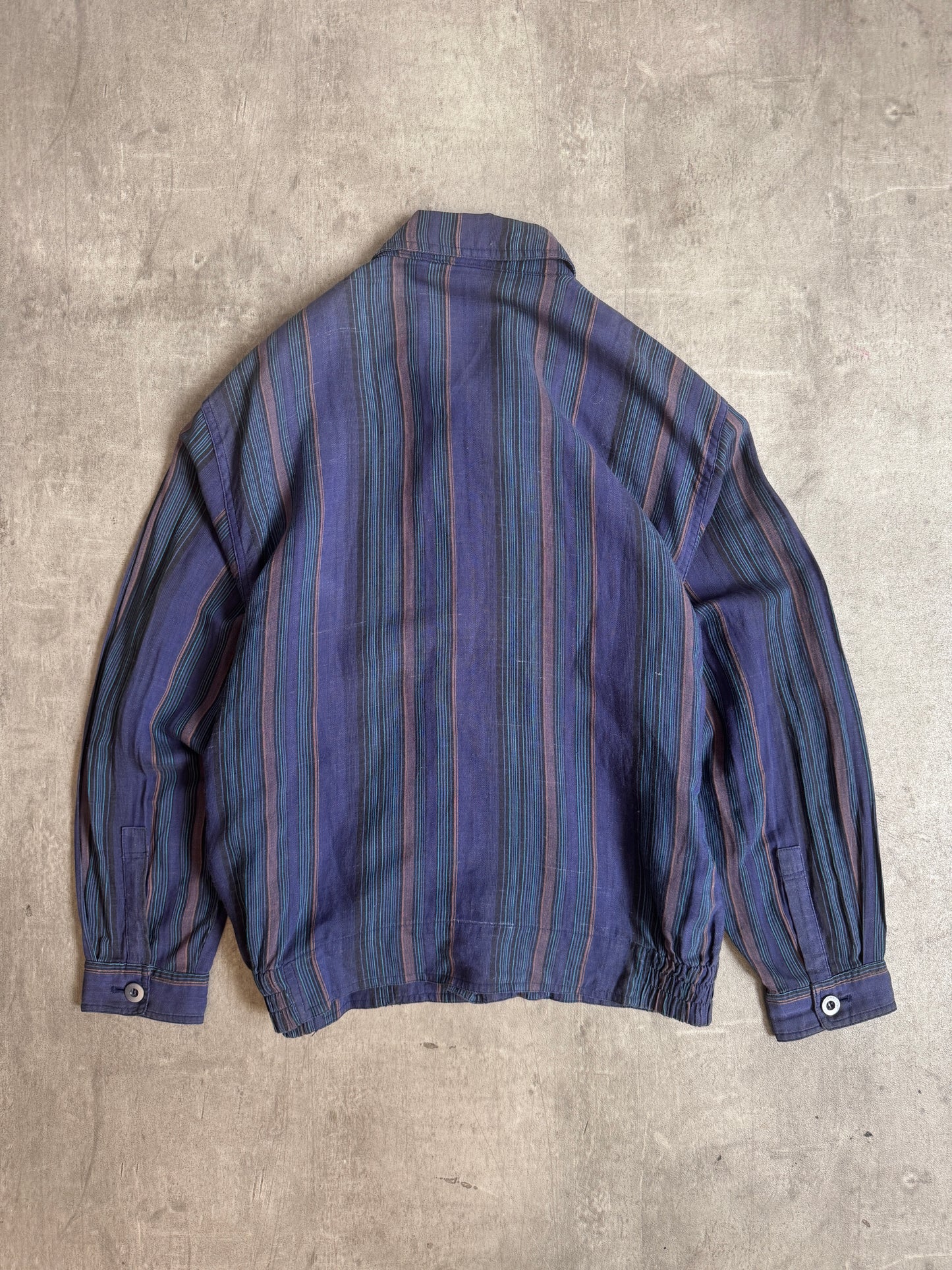1980's Yves Saint Laurent Shoulder Padded Pinstripe Lightweight Harrington Jacket