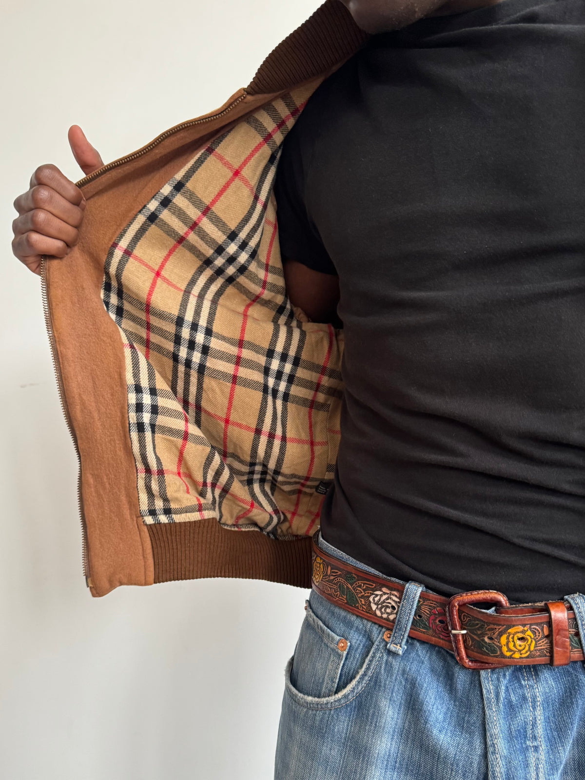 90's Burberry Brown Nova Check Lined Wool Bomber