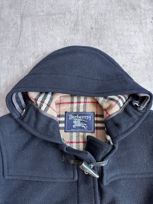 Burberry Nova Check Lined Navy Wool Duffle Coat