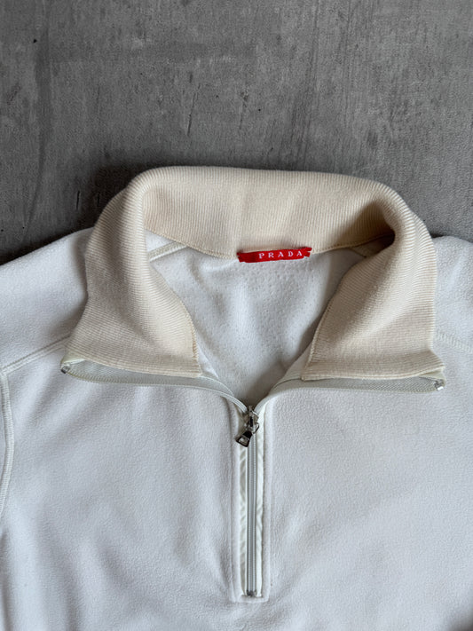 Prada White Fleece Quarter Zip Sweater