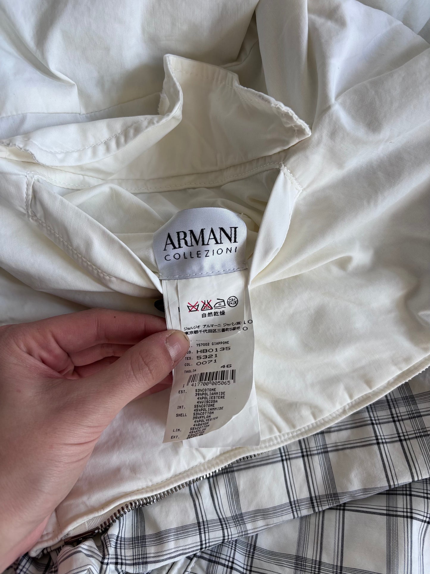 Armani Reversible White Plaid Bomber Jacket