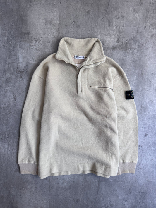 1990s Stone Island Beige Soft Wool Quarter Zip Sweater