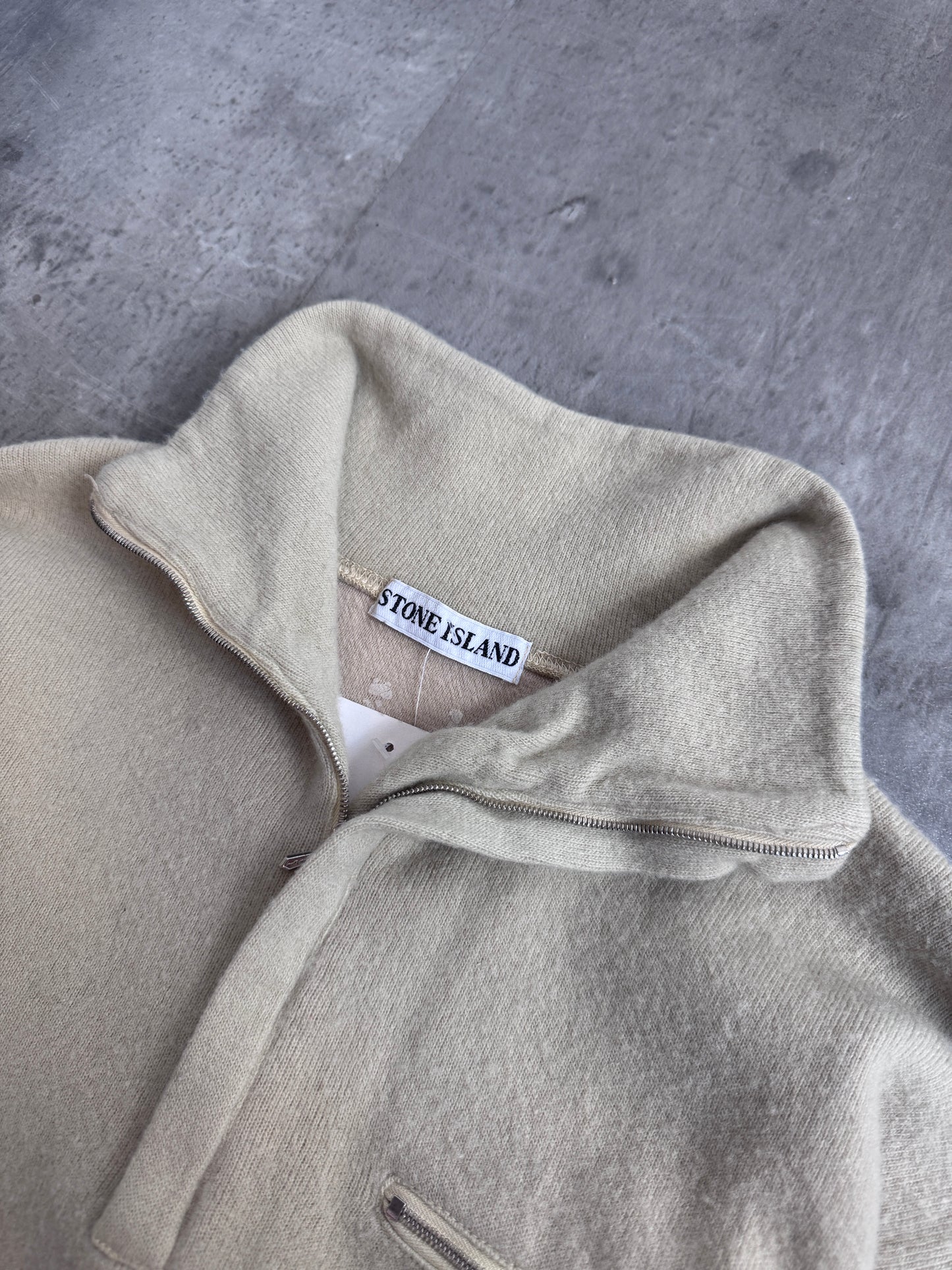 1990s Stone Island Beige Soft Wool Quarter Zip Sweater