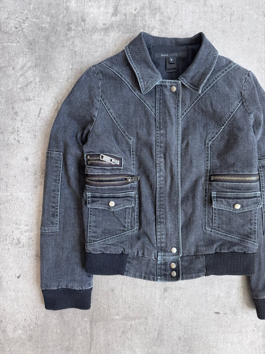 2000's Marc Jacobs Grey Denim Utility Bomber Jacket