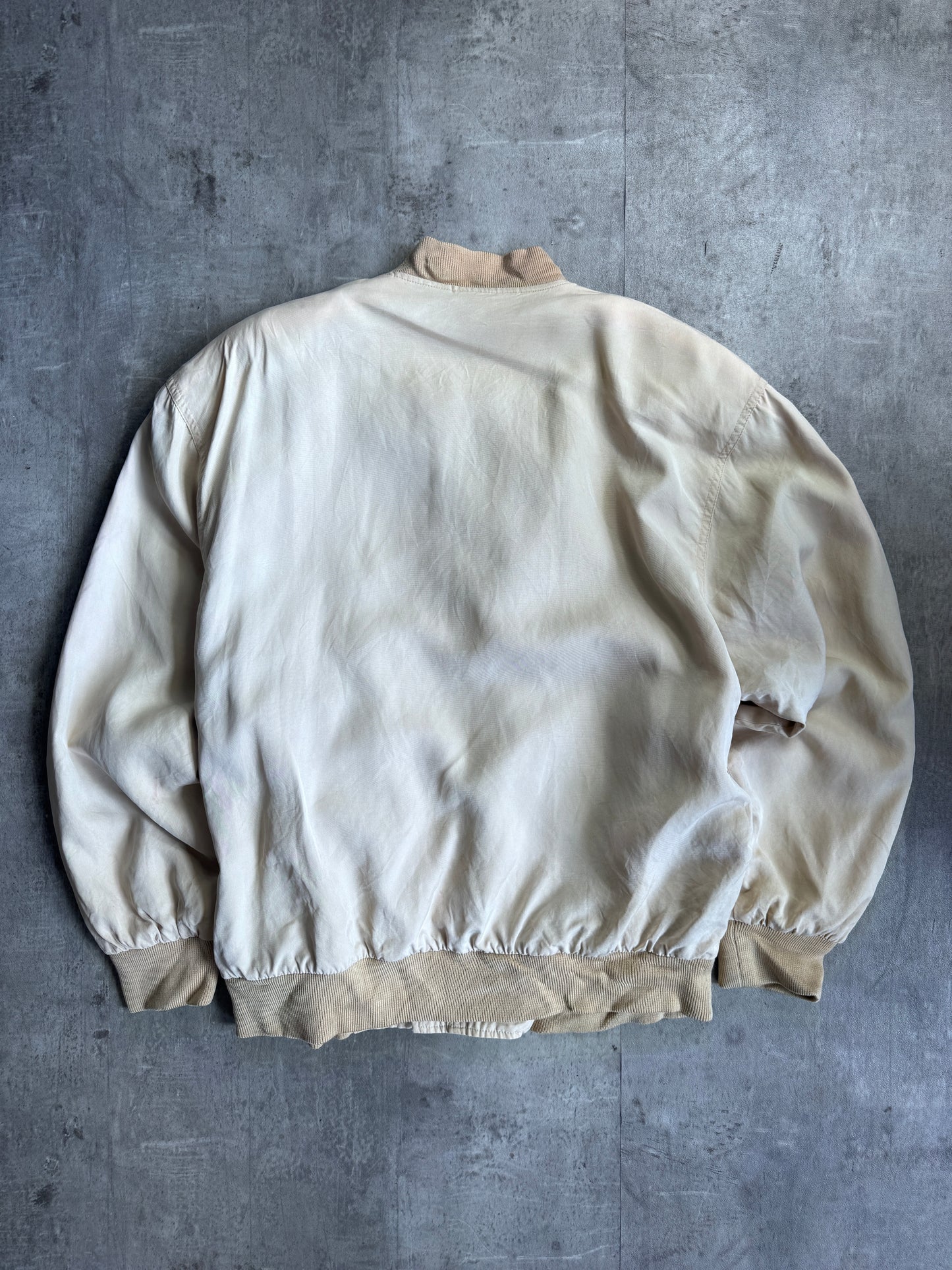 YSL Beige Logo Embroidered Bomber Jacket