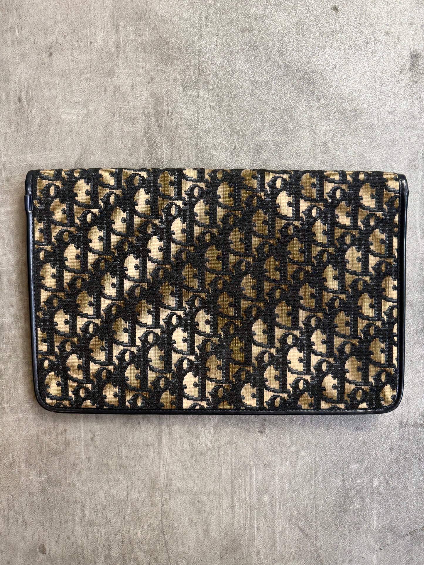 Christian Dior Trotter Canvas Gold Tone Hardware Black Leather Detail Clutch