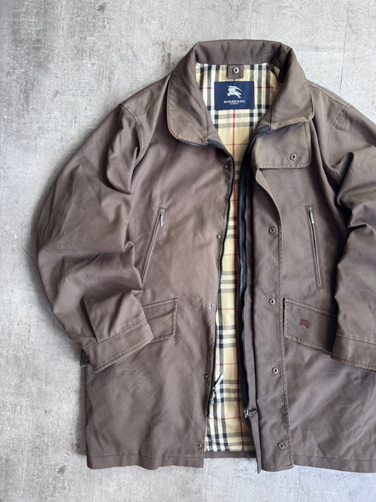 Burberry Brown Nova Check Lined Poly Cotton Utility Coat