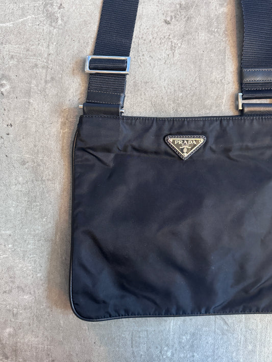 Prada Tessuto Black Nylon Plaque Logo Crossbody Bag